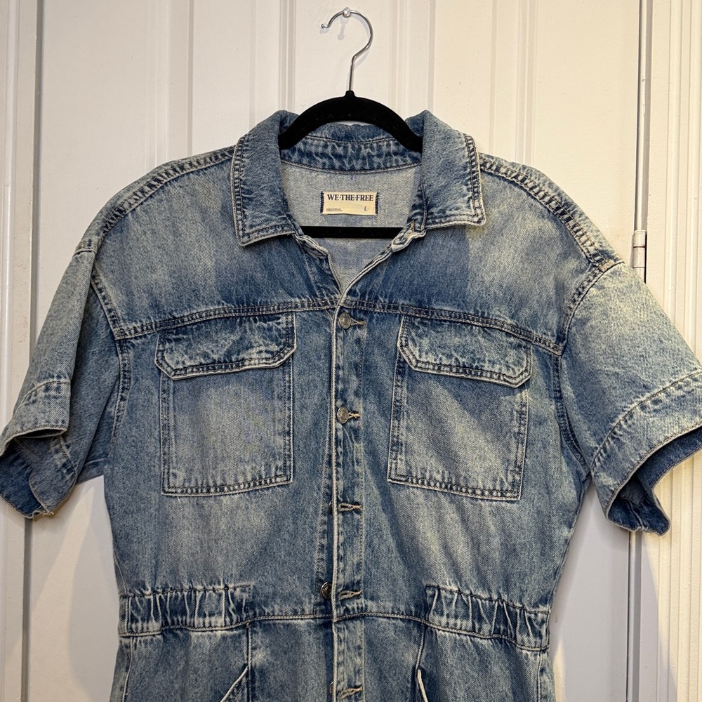 Free People Marci Denim Cuffed Short Romper in Large - Picture 3 of 5